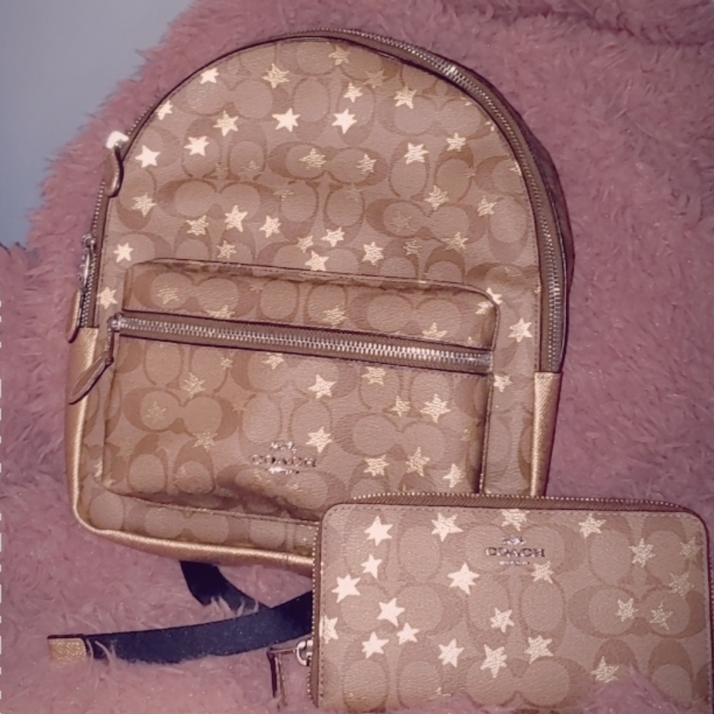 Authentic Coach Starry Bookbag, Wallet and ID Wallet 3 piece set
